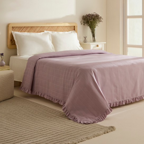 Karaca Home Maye %100 Pamuk Fırfırlı Tek Kişilik Tek Pike Mürdüm