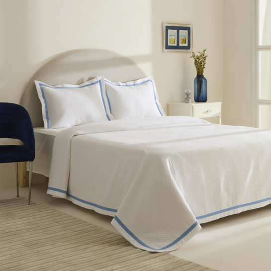 Karaca Home White Collection Doris %100 Pamuk Çift Kişilik Yatak Örtüsü Takımı Mavi 