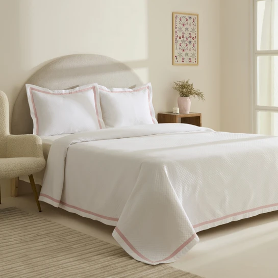 Karaca Home White Collection Doris %100 Pamuk Çift Kişilik Yatak Örtüsü Takımı Pudra