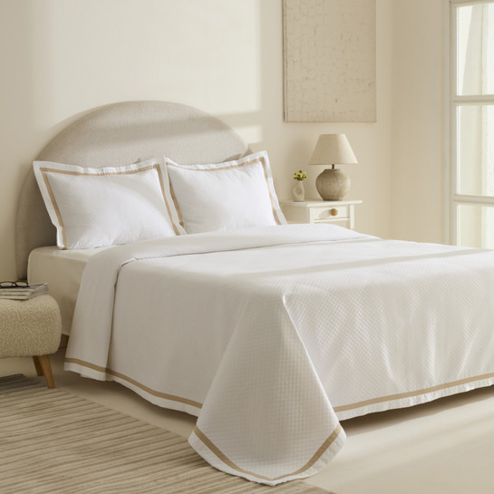 Karaca Home White Collection Doris %100 Pamuk Çift Kişilik Yatak Örtüsü Takımı Bej