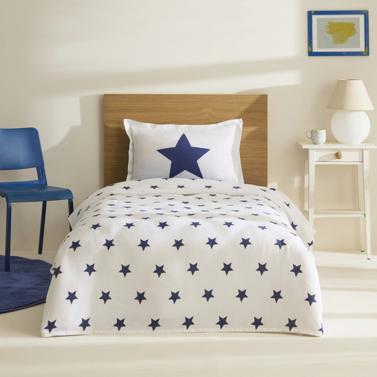 Karaca Home Young %100 Pamuk Cirius Tek Kişilik Pike Takımı Mavi-Beyaz