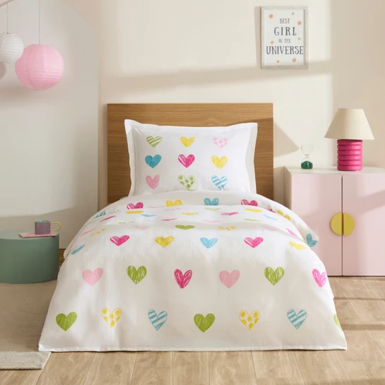 Karaca Home Young Color Heartz %100 Pamuk Tek Kişilik Pike Takımı