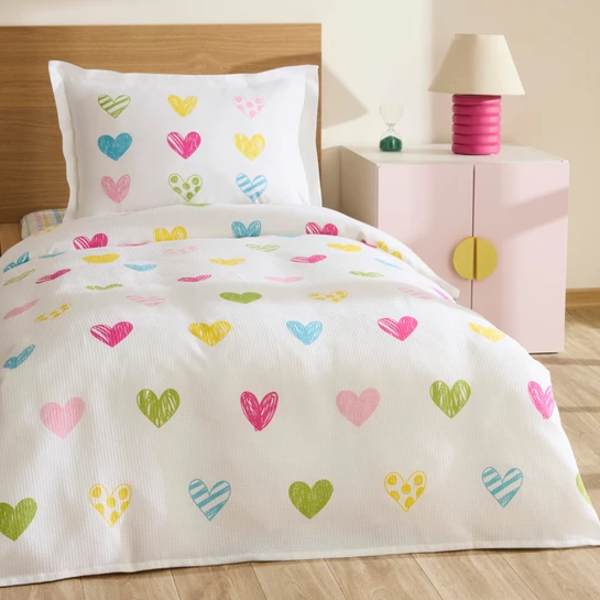 Karaca Home Young Color Heartz %100 Pamuk Tek Kişilik Pike Takımı