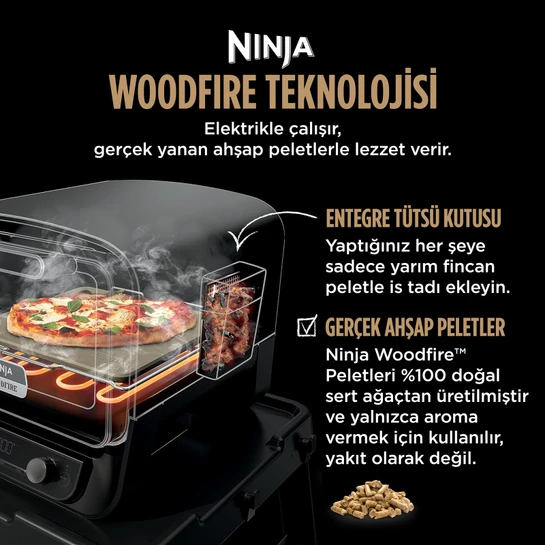 Ninja Woodfire Elektrikli Dış Mekan Fırın, Artisan Pizza Makinesi ve Barbekü Smoker