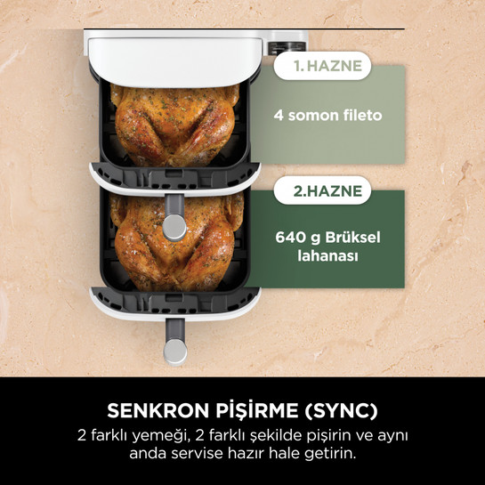 Ninja Double Stack Çift Hazneli XL Air Fryer Beyaz 9.5L 
