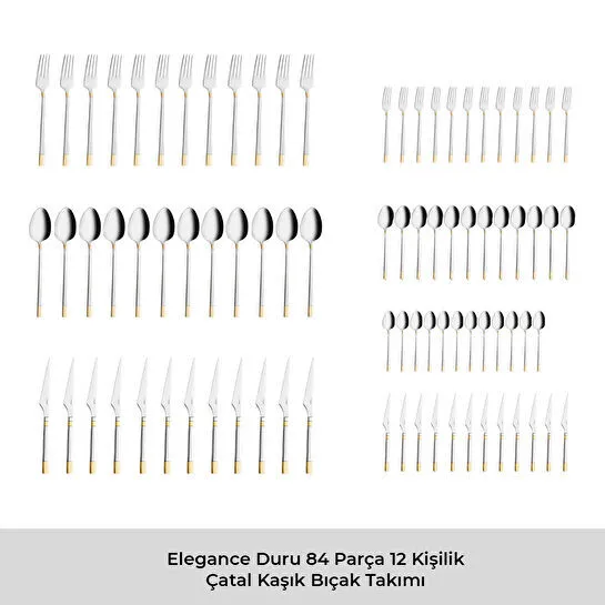 Emsan Elegance Duru Gold 84 Parça 12 Kişilik Lüks Kutulu Çatal Kaşık Bıçak Takımı