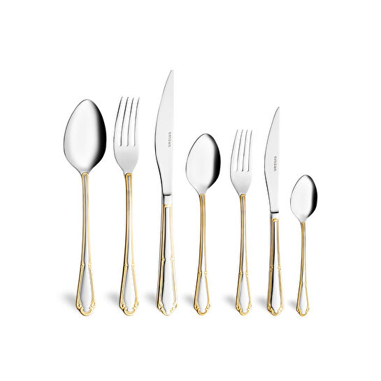 Emsan Elegance Göksu Gold 84 Parça 12 Kişilik Lüks Kutulu Çatal Kaşık Bıçak Seti