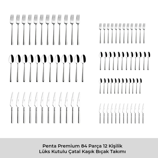 Emsan Premium Penta 84 Parça 12 Kişilik Çatal Kaşık Bıçak Seti Lüks Kutulu