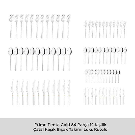 Emsan Prime Penta Gold 84 12 Kişilik Parça Çatal Kaşık Bıçak Seti Lüks Kutulu