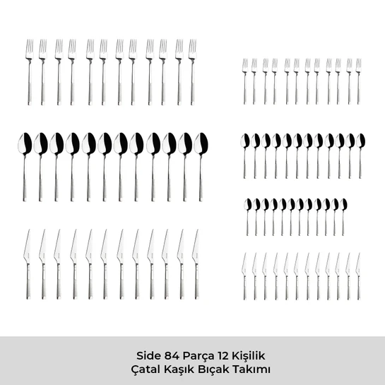 Emsan Side 84 Parça 12 Kişilik Çatal Kaşık Bıçak Takımı