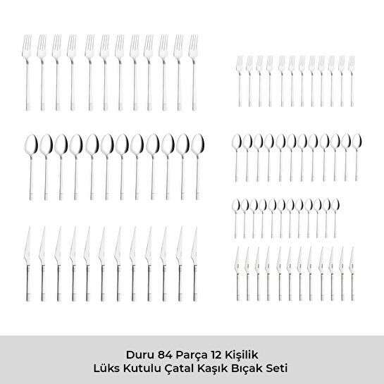 Emsan Duru 84 Parça 12 Kişilik Lüks Kutulu Çatal Kaşık Bıçak Seti