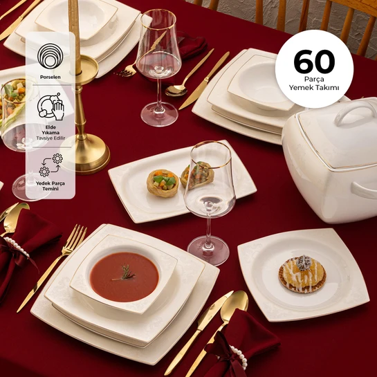 Emsan Sedef Fine Bone 60 Parça 12 Kişilik Kare Yemek Takımı