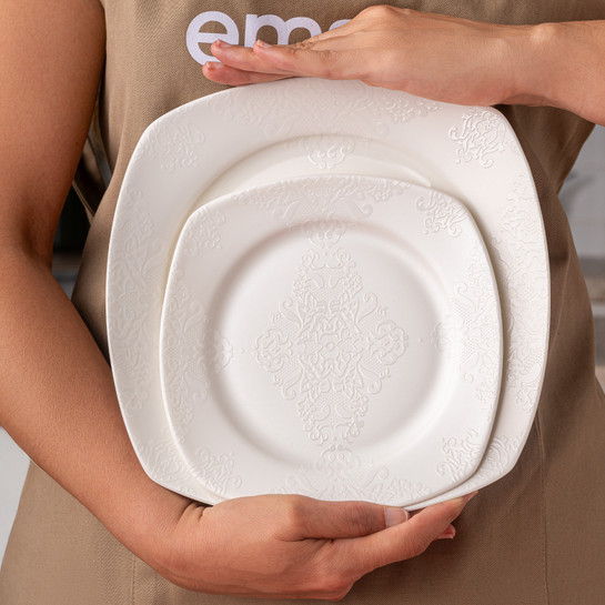 Emsan Bone Yeni Begonya 12 Kişilik Yemek Takımı 60 Parça Yarım Kare