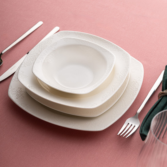 Emsan Bone Yeni Begonya 12 Kişilik Yemek Takımı 60 Parça Yarım Kare