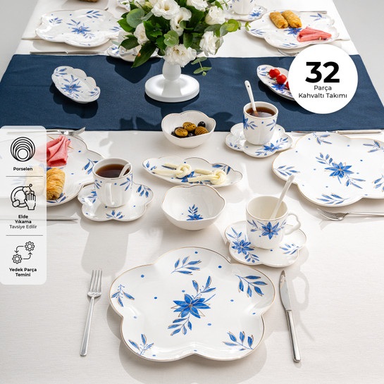 Emsan İntense Blue Porselen 32 Parça 6 Kişilik Kahvaltı/Servis Takımı