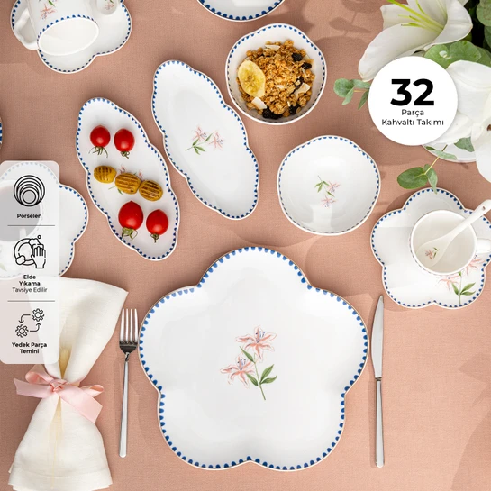 Emsan Lilium Porselen 32 Parça 6 Kişilik Kahvaltı/Servis Takımı