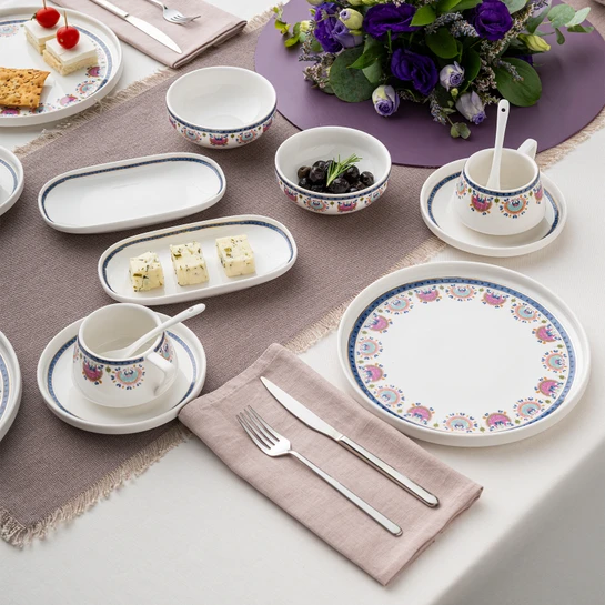 Emsan Ethnic Pink Porselen 32 Parça 6 Kişilik Kahvaltı/Servis Takımı