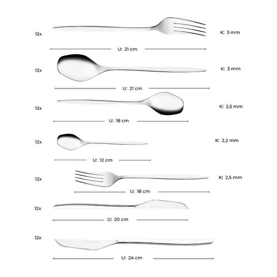 Emsan Alisa 84 Parça 12 Kişilik Kutulu Çatal Kaşık Bıçak Takımı