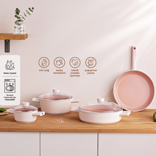 Emsan Swiss Crystal 7 Parça Tencere Seti Pembe