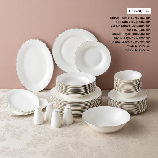 Emsan New Bone Frezya 56 Parça 12 Kişilik Yuvarlak Yemek Takımı Platin