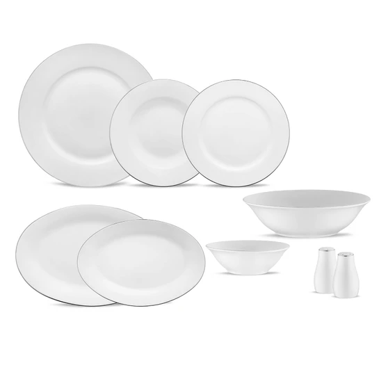 Emsan New Bone Frezya 56 Parça 12 Kişilik Yuvarlak Yemek Takımı Platin