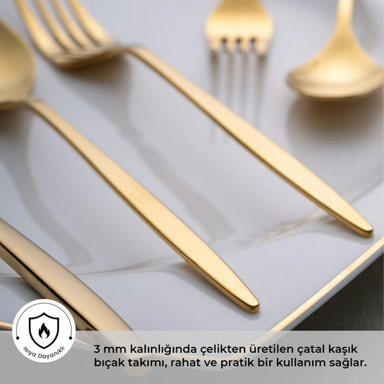 Emsan Alisa 30 Parça Parlak Gold Kutulu Çatal Kaşık Bıçak Takımı