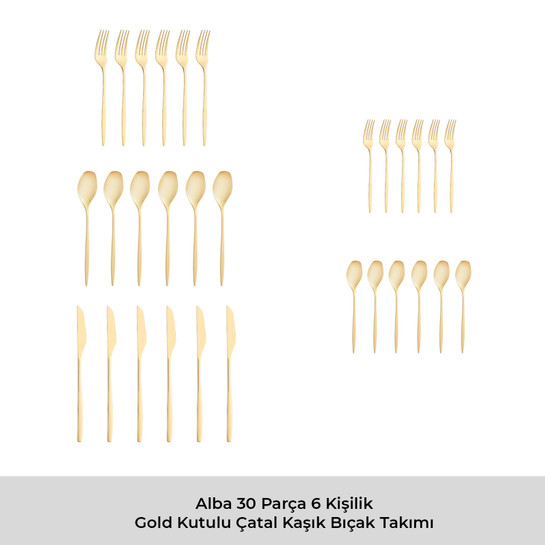 Emsan Alisa 30 Parça Parlak Gold Kutulu Çatal Kaşık Bıçak Takımı