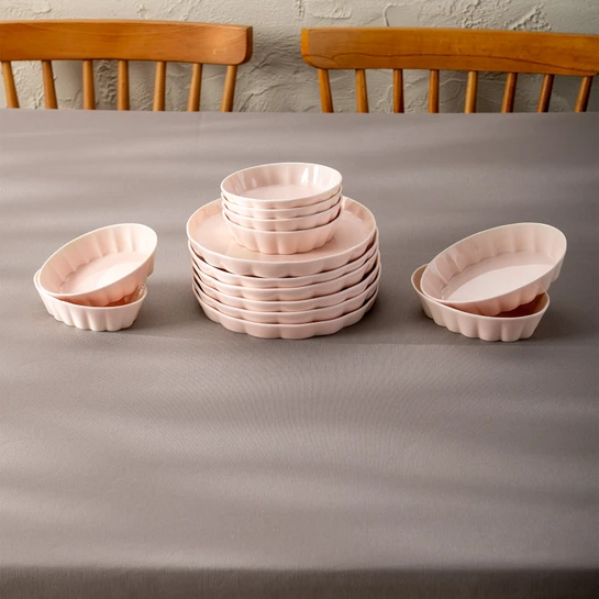 Emsan Cozy 14 Parça 6 Kişilik Porselen Kahvaltı Takımı Pembe