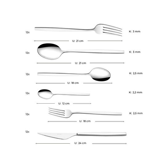 Emsan Evelyn 72 Parça 12 Kişilik Çatal Kaşık Bıçak Takımı Lüks Kutulu