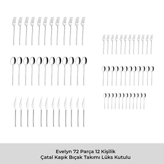 Emsan Evelyn 72 Parça 12 Kişilik Çatal Kaşık Bıçak Takımı Lüks Kutulu