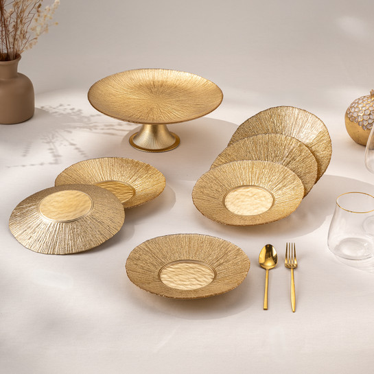 Emsan Golden 7 Parça Cam Pasta / Tatlı Seti