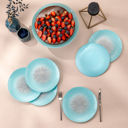 Emsan Pastel 7 Parça Cam Pasta / Tatlı Seti Mavi