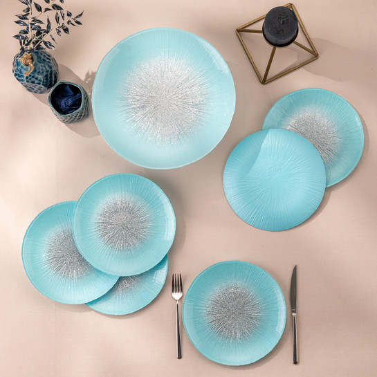 Emsan Pastel 7 Parça Cam Pasta / Tatlı Seti Mavi