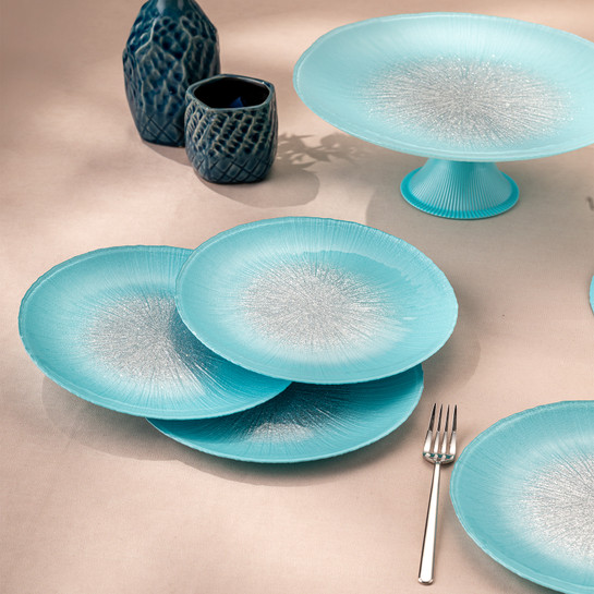 Emsan Pastel 7 Parça Cam Pasta / Tatlı Seti Mavi