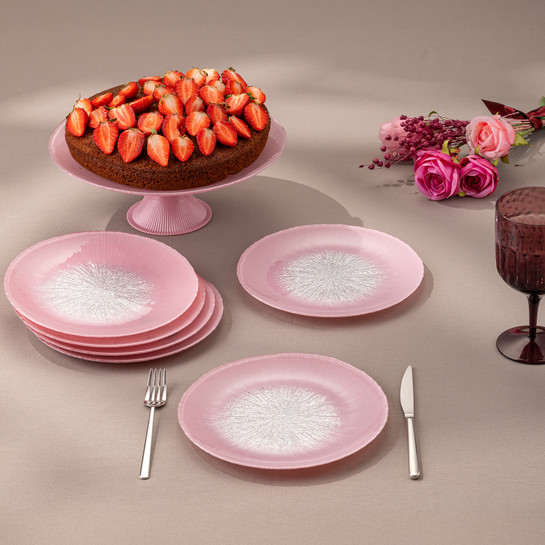 Emsan Pastel 7 Parça Cam Pasta / Tatlı Seti Pembe