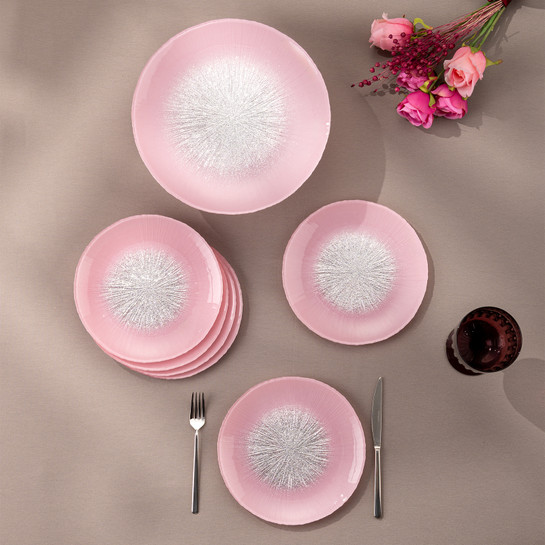Emsan Pastel 7 Parça Cam Pasta / Tatlı Seti Pembe