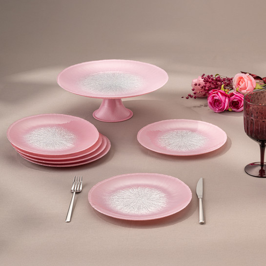 Emsan Pastel 7 Parça Cam Pasta / Tatlı Seti Pembe