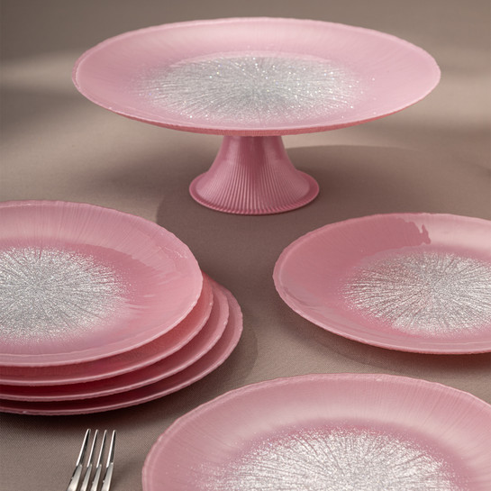 Emsan Pastel 7 Parça Cam Pasta / Tatlı Seti Pembe