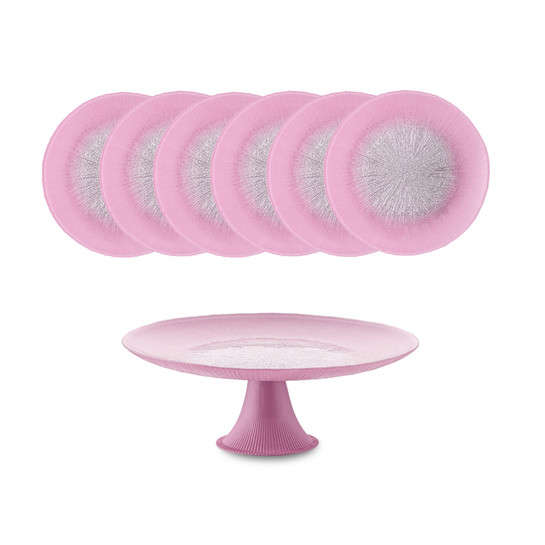 Emsan Pastel 7 Parça Cam Pasta / Tatlı Seti Pembe