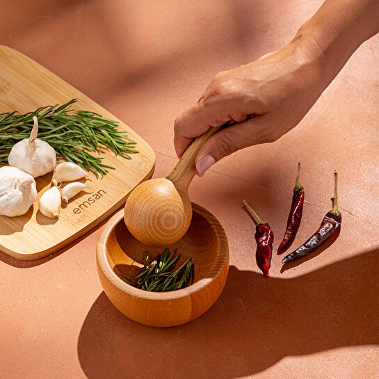 Emsan Rustik Bambu Havan Yuvarlak