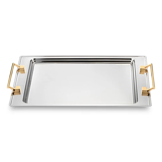 Jumbo Taranto Çelik Küçük Tepsi Gold 41 x 28 cm