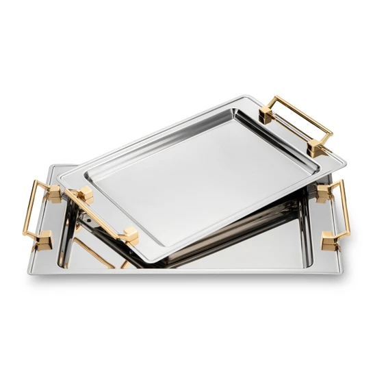 Jumbo Taranto Çelik Küçük Tepsi Gold 41 x 28 cm