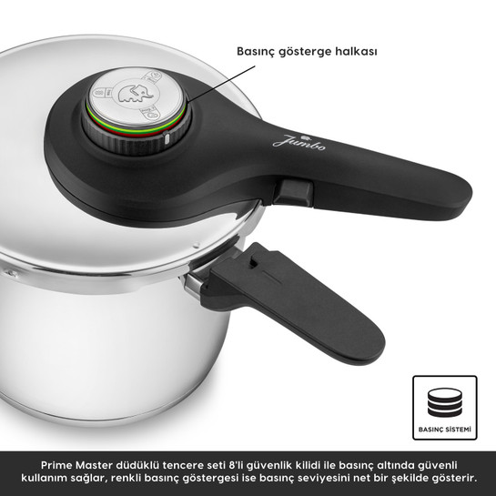 Jumbo Prime Master 4 + 6L Çelik 2 Parça Düdüklü Tencere Seti 