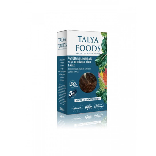 Talya Foods Filizlendirilmiş Yeşil Mercimek ve Kinoa Kale Yaprağı Makarnası 200 G