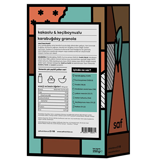 Saf Nutrition Kakaolu Keçiboynuzlu Karabuğday Granola 250 gr