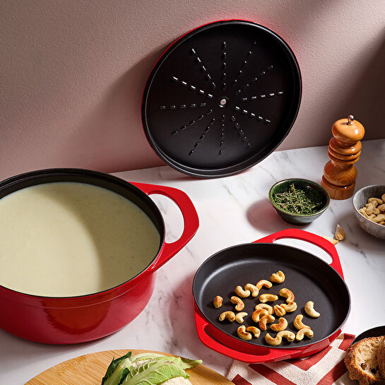 Pot Art Kırmızı Sığ Döküm Tencere 26 cm-