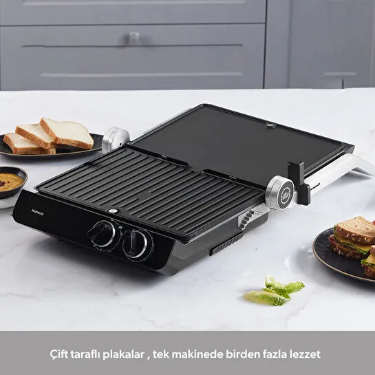 Homend Grilliant 1342H 3 in 1 Inox Gövde Çift Taraflı XL Döküm Plaka Tost ve Izgara Makinesi