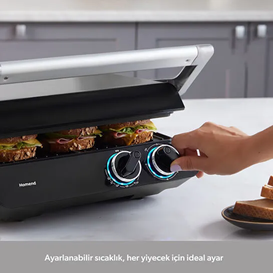 Homend Grilliant 1342H 3 in 1 Inox Gövde Çift Taraflı XL Döküm Plaka Tost ve Izgara Makinesi