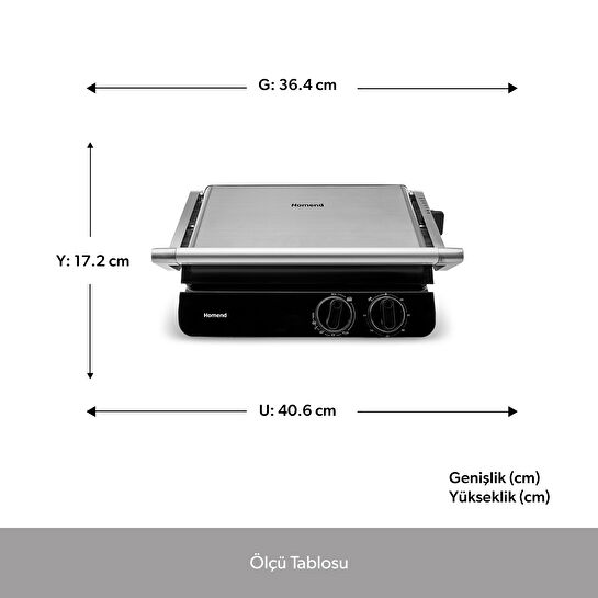 Homend Grilliant 1342H 3 in 1 Inox Gövde Çift Taraflı XL Döküm Plaka Tost ve Izgara Makinesi
