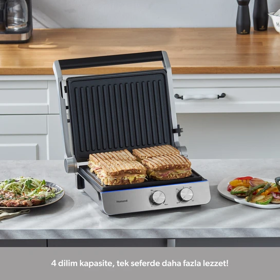 Homend Grilliant 1344H Inox Gövdeli, Döküm Plakalı Tost ve Izgara Makinesi